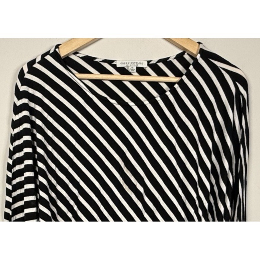 Green Envelope Womens 1X Stripe 3/4 Dolman Sleeve Black White Tunic Blouse Shirt - Picture 2 of 7